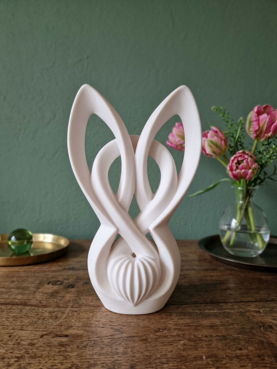 Moderne Hasenohren Dekofigur 18cm in Weiß und Schwarz - 3D-gedruckte Osterdeko