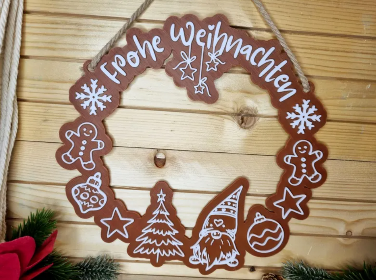 Weihnachtskranz „Frohe Weihnachten“ - 3D-Druck Tür- & Wanddeko