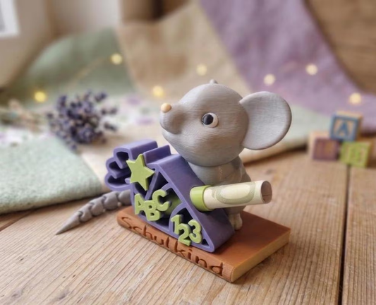 Maus Einschulung Geschenk - Geldgeschenk Schulkind - 3D Druck Deko