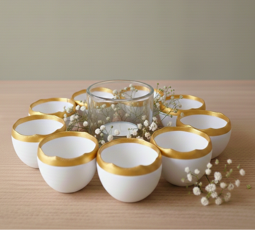 3D-gedruckter Eierkranz Osterkranz 20x20 cm in Weiß-Gold – moderne Frühlingsdeko