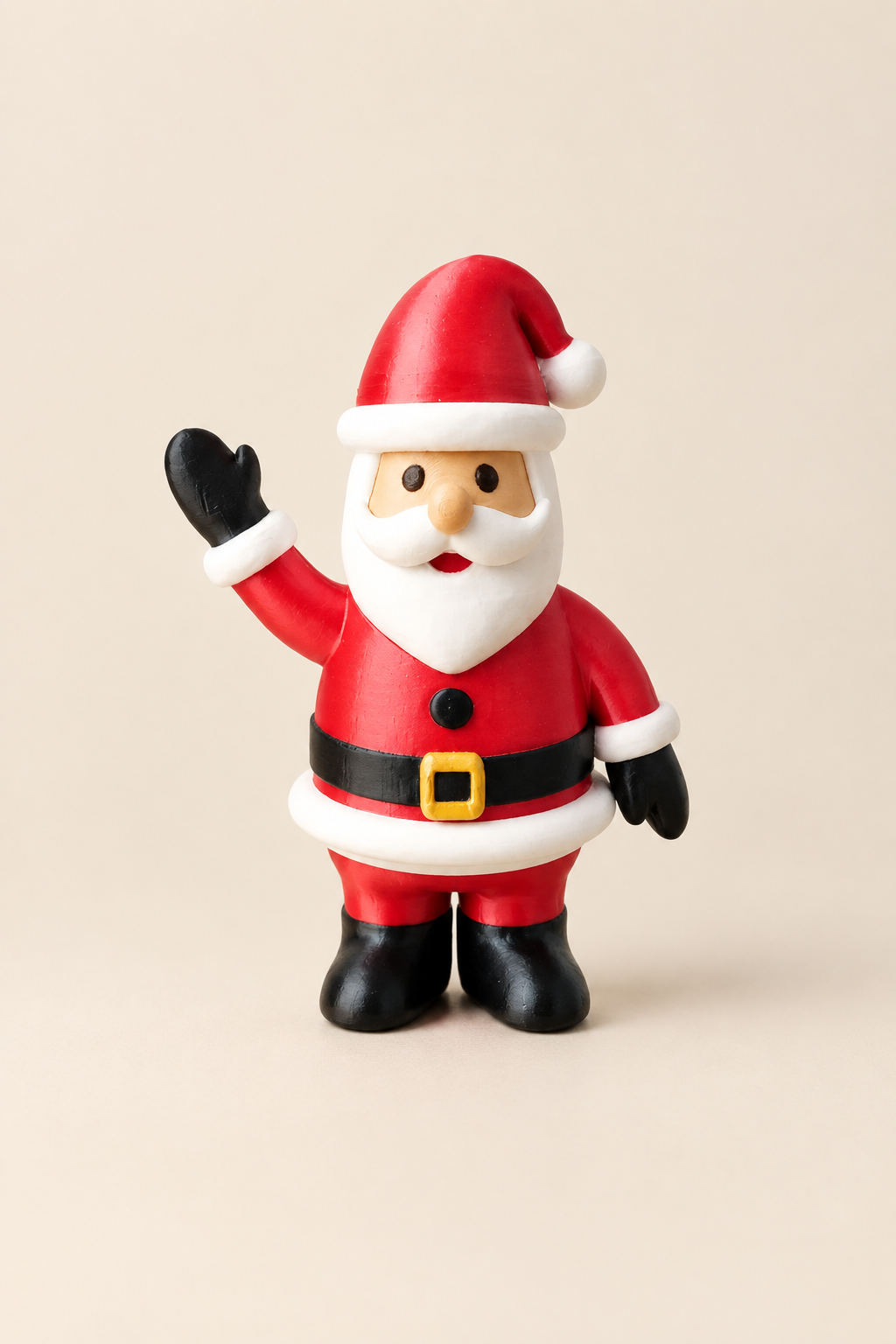 Weihnachtsmann-Figur vor hellem, schlichtem Hintergrund