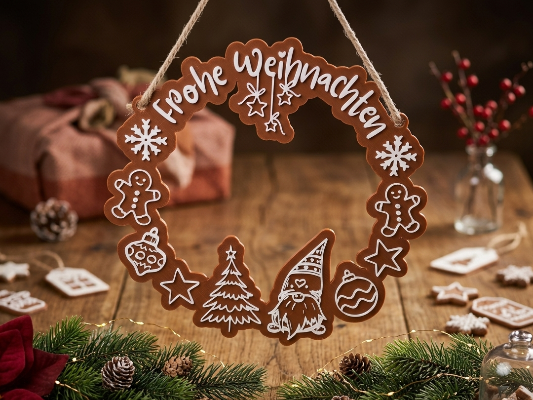 Weihnachtskranz „Frohe Weihnachten“ - 3D-Druck Tür- & Wanddeko