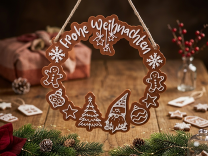 Weihnachtskranz „Frohe Weihnachten“ - 3D-Druck Tür- & Wanddeko