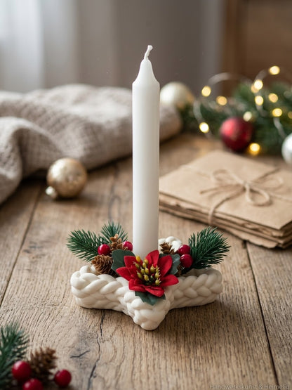 Stern für LED-Kerzen in Strickoptik – Weihnachtsdeko, 11 cm