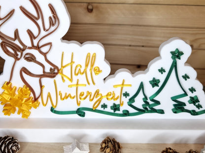 Deko-Aufsteller „Hallo Winterzeit“ - 3D-Druck Winterliche Tischdeko