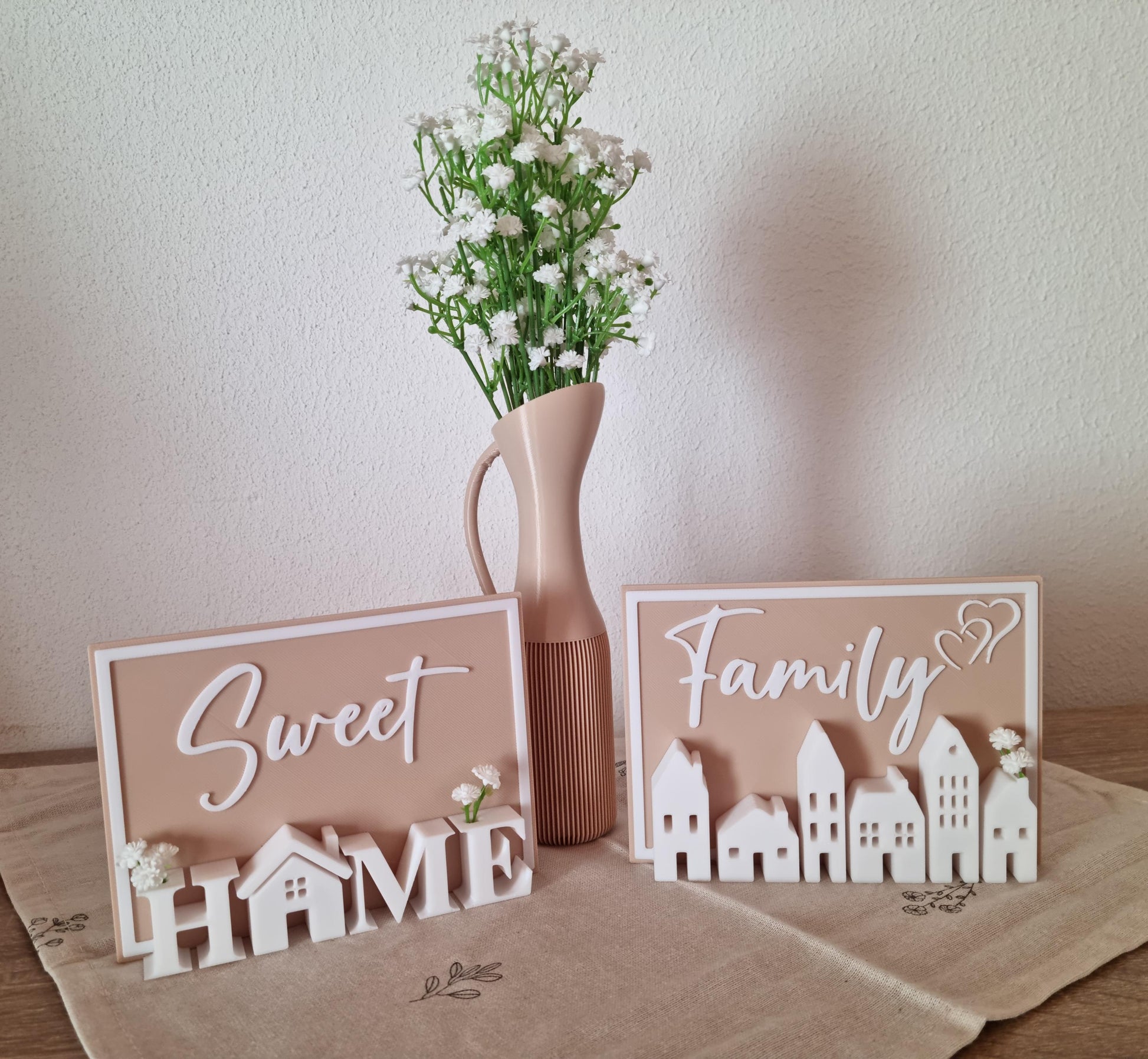 Deko-Schild 'Sweet Home' oder 'Family' - 3D-gedruckt mit Blumen - Tischdeko