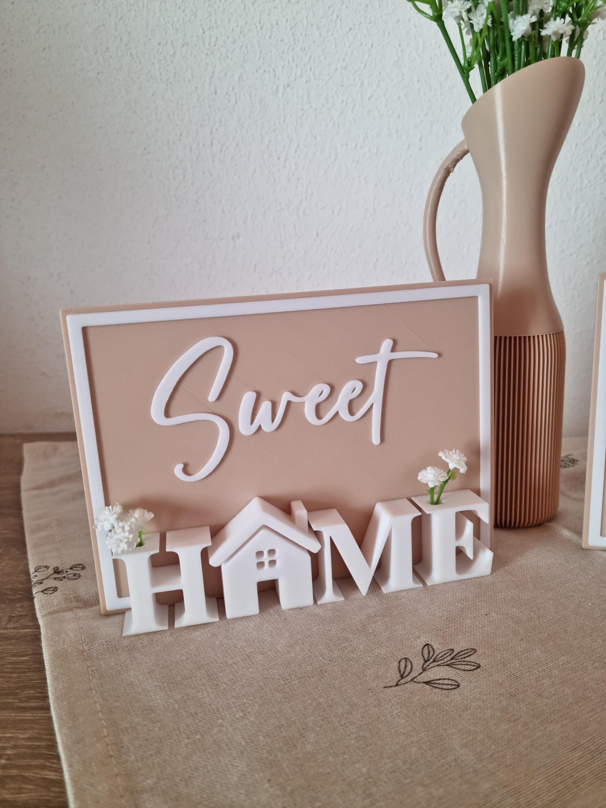 Deko-Schild 'Sweet Home' oder 'Family' - 3D-gedruckt mit Blumen - Tischdeko