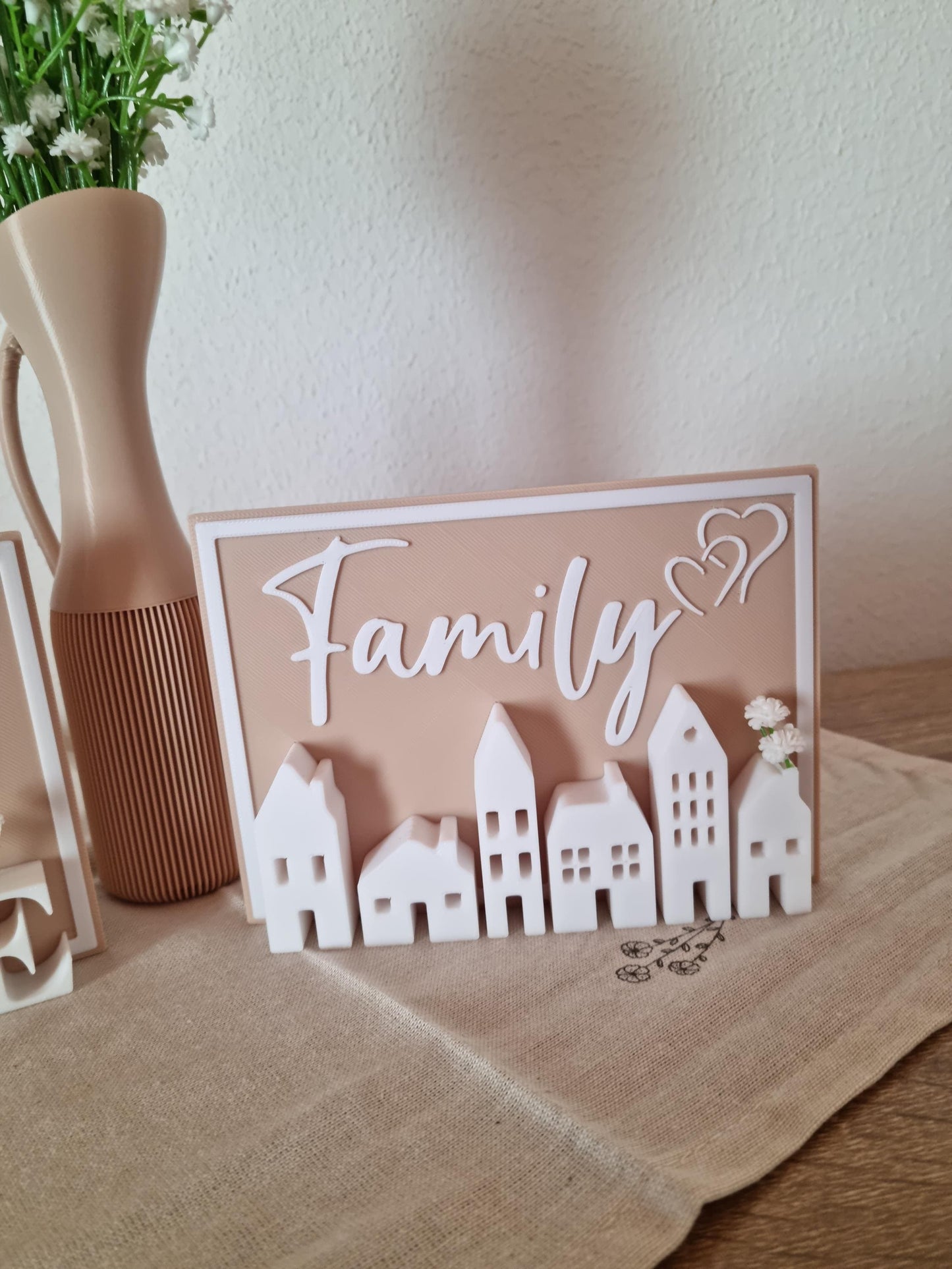 Deko-Schild 'Sweet Home' oder 'Family' - 3D-gedruckt mit Blumen - Tischdeko