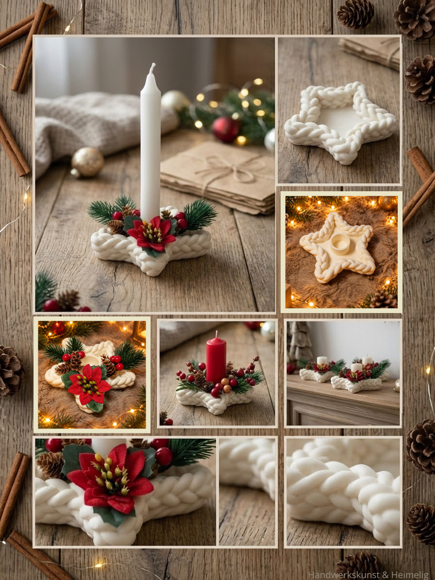 Stern für LED-Kerzen in Strickoptik – Weihnachtsdeko, 11 cm