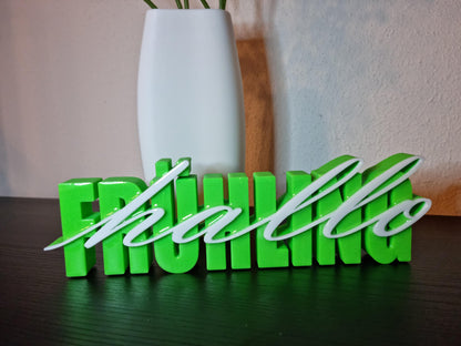 Frühlingsdeko Schriftzug 'Hallo Frühling' - 3D-gedruckt mit Resin - Tischdeko