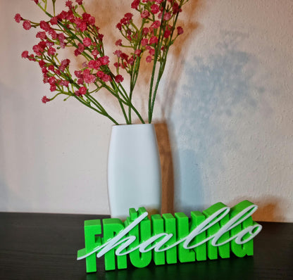 Frühlingsdeko Schriftzug 'Hallo Frühling' - 3D-gedruckt mit Resin - Tischdeko