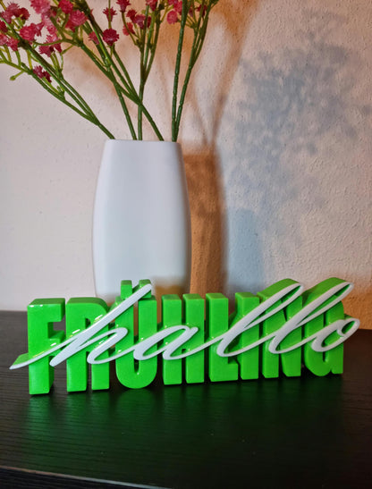 Frühlingsdeko Schriftzug 'Hallo Frühling' - 3D-gedruckt mit Resin - Tischdeko