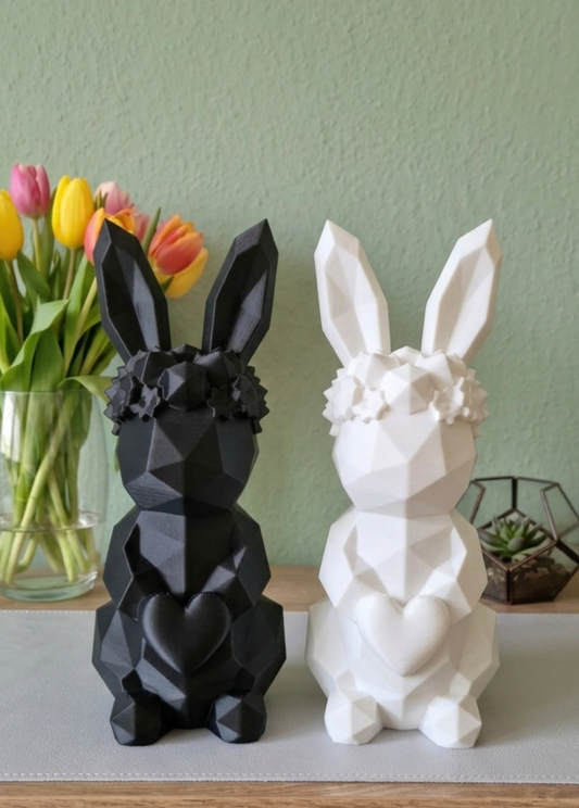 Geometrische Hasenfiguren 18cm in Schwarz und Weiß - Low-Poly Osterdeko