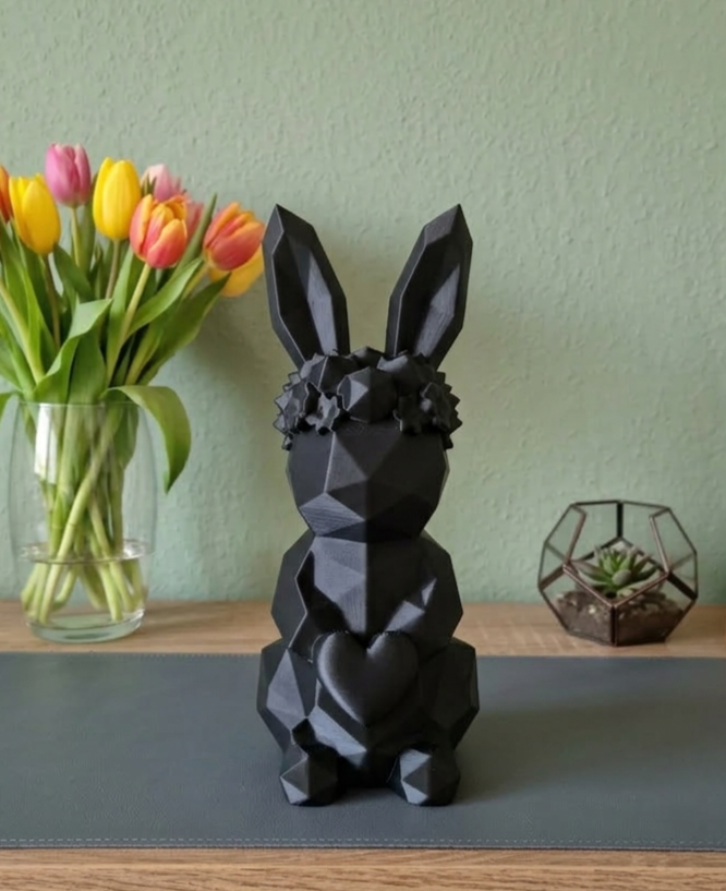 Geometrische Hasenfiguren 18cm in Schwarz und Weiß - Low-Poly Osterdeko