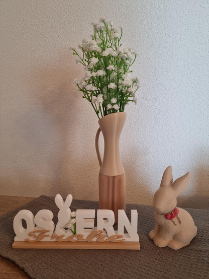 Frohe Ostern' Schriftzug 3D weiß mit Hasen-Silhouette und Blumen - Osterdeko