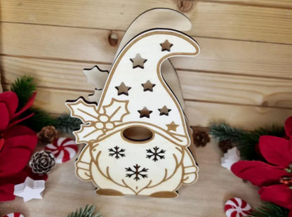 Wichtel Teelichthalter aus Holz - Skandinavische Weihnachtsdeko