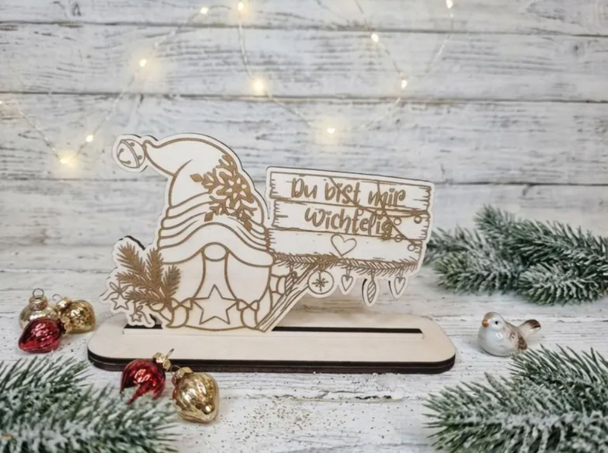 Wichtel-Deko „Du bist mir wichtelig“ - Lasercut Holz Weihnachten