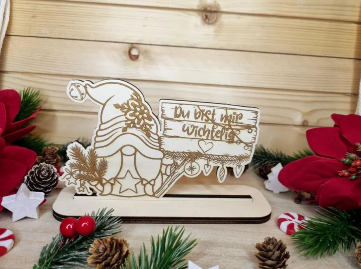 Wichtel-Deko „Du bist mir wichtelig“ - Lasercut Holz Weihnachten