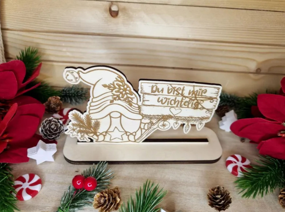 Wichtel-Deko „Du bist mir wichtelig“ - Lasercut Holz Weihnachten