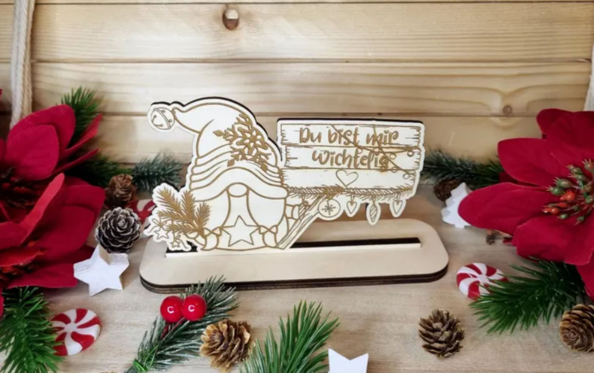 Wichtel-Deko „Du bist mir wichtelig“ - Lasercut Holz Weihnachten