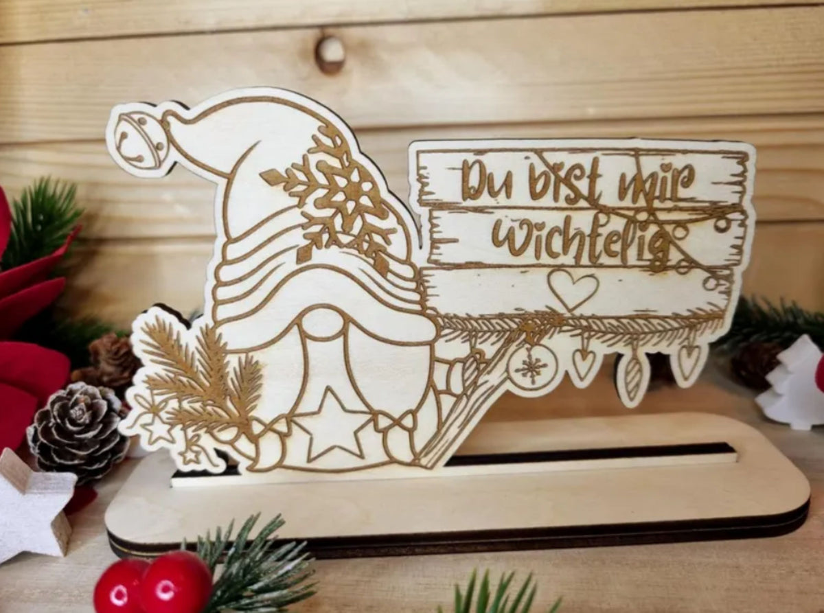 Wichtel-Deko „Du bist mir wichtelig“ - Lasercut Holz Weihnachten