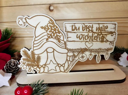 Wichtel-Deko „Du bist mir wichtelig“ - Lasercut Holz Weihnachten