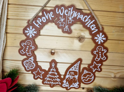 Weihnachtskranz „Frohe Weihnachten“ - 3D-Druck Tür- & Wanddeko