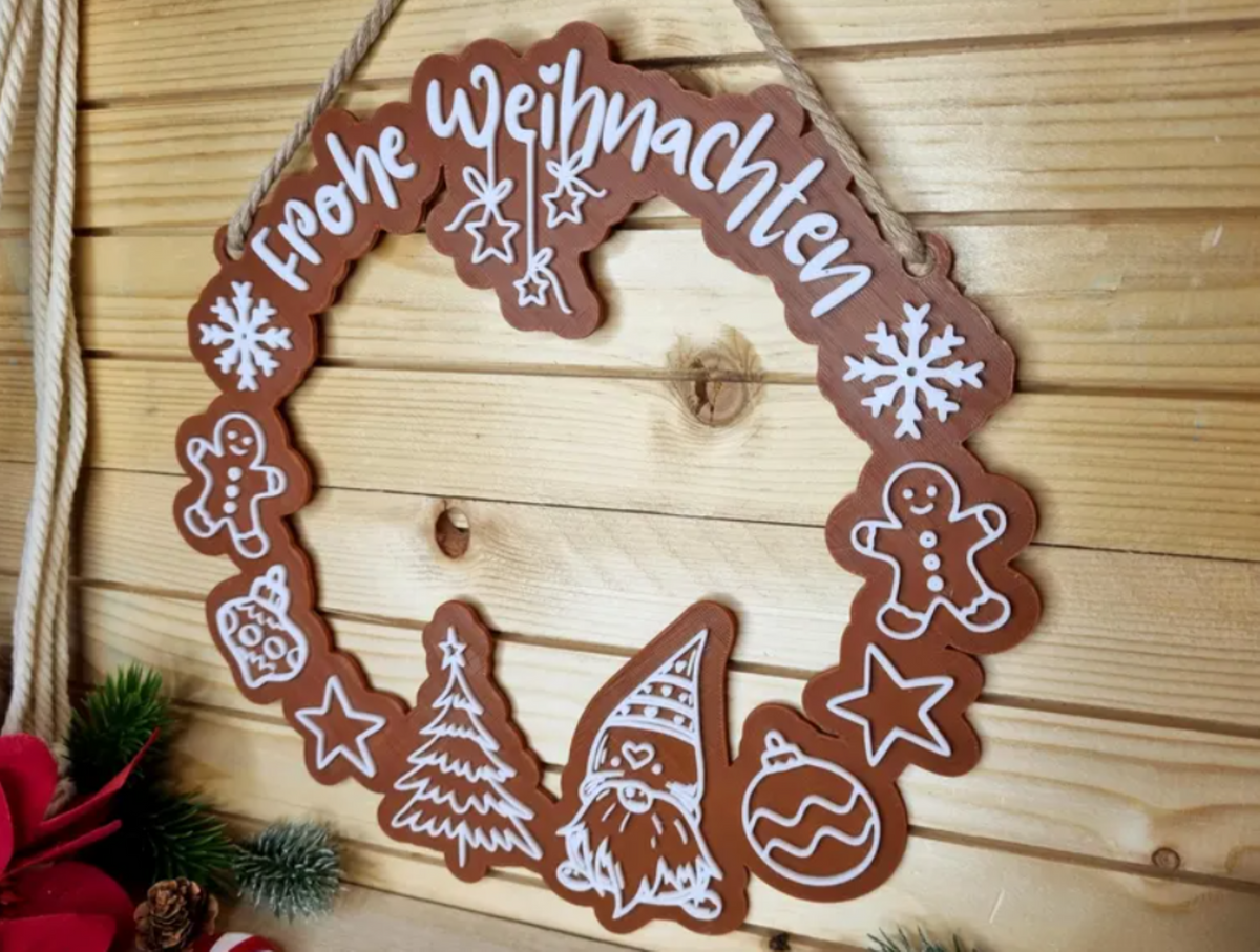 Weihnachtskranz „Frohe Weihnachten“ - 3D-Druck Tür- & Wanddeko