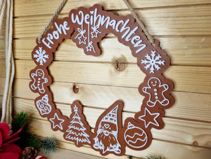 Weihnachtskranz „Frohe Weihnachten“ - 3D-Druck Tür- & Wanddeko