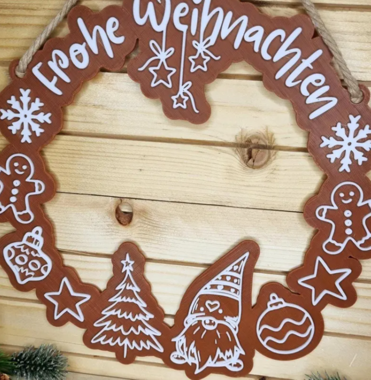 Weihnachtskranz „Frohe Weihnachten“ - 3D-Druck Tür- & Wanddeko
