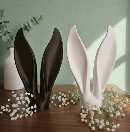 3D-gedruckte Osterhasen-Ohren – minimalistische Osterdeko in Schwarz und Weiß