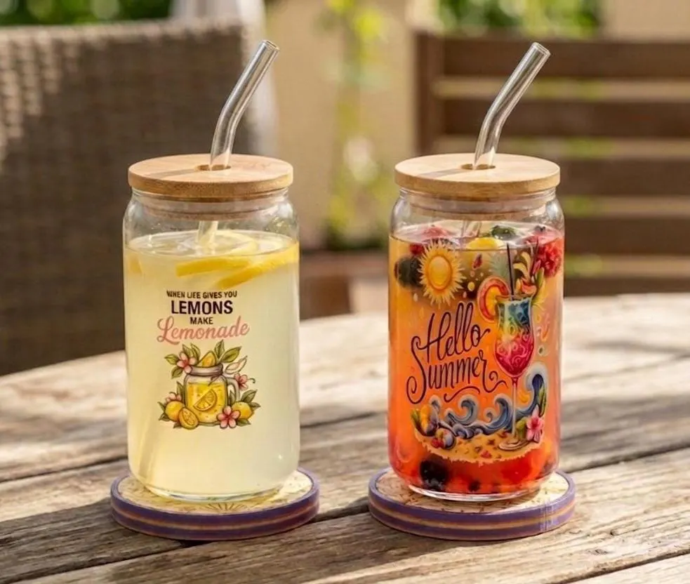 Glasbecher Zitrone mit Deckel und Strohhalm – Summer Vibes | Lemon Squeezy | Eiskaffee Glas