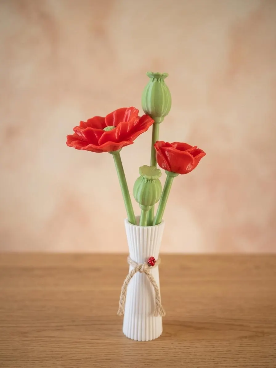 Mohn-Arrangement, Tischdeko Sommer, 3D-Druck Kunstblumen