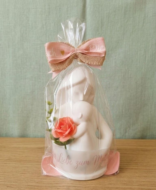 Mutter Kind Skulptur 14 cm 3D Druck Weiß – Muttertagsgeschenk fertig verpackt mit Papierrose – Geschenk für Mama