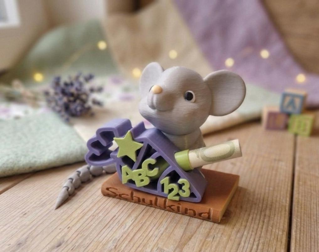 Maus Einschulung Geschenk - Geldgeschenk Schulkind - 3D Druck Deko