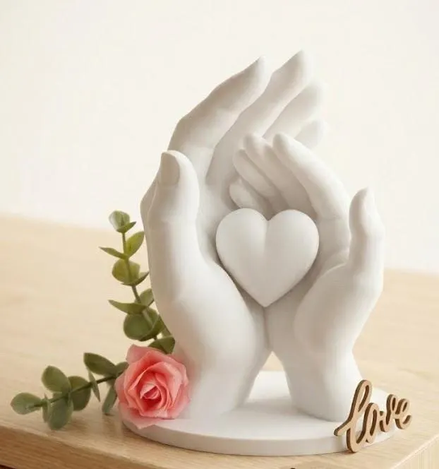 Muttertagsgeschenk Hände mit Herz Skulptur 3D Druck 14 cm – Figur Weiß mit oder ohne Geschenkverpackung