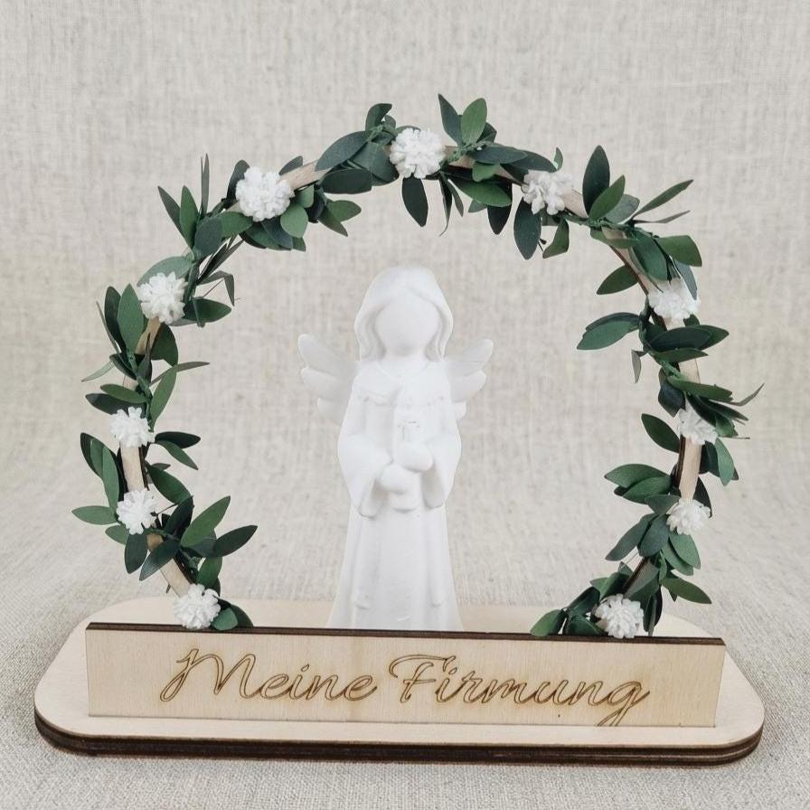 Schutzengel Deko Firmung personalisiert - Firmung Geschenk Engel Holzbogen