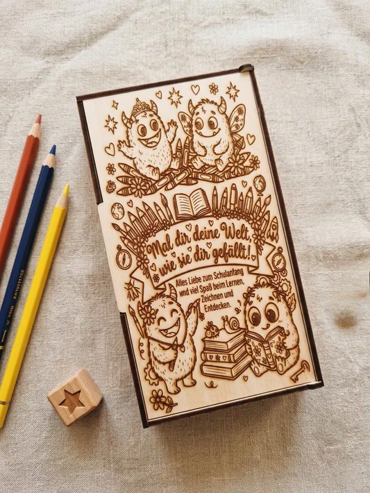 Stiftebox Holz Monster – Geschenk Einschulung 2026 Schulkind personalisiert