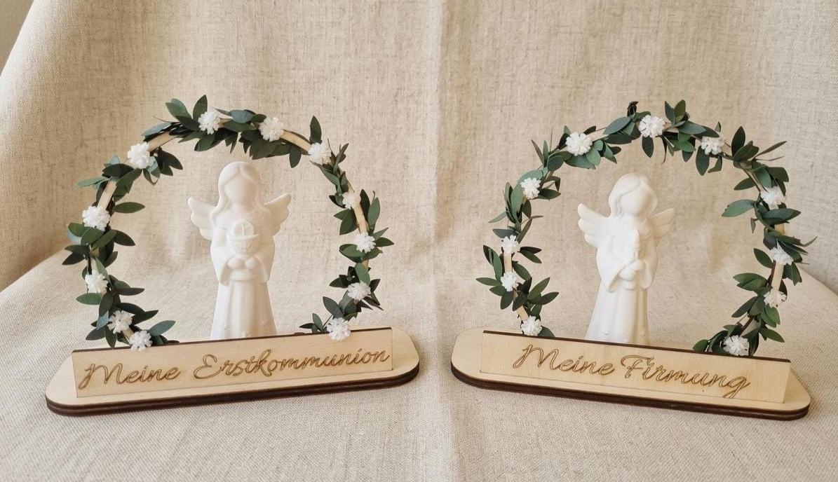 Schutzengel Deko Firmung personalisiert - Firmung Geschenk Engel Holzbogen