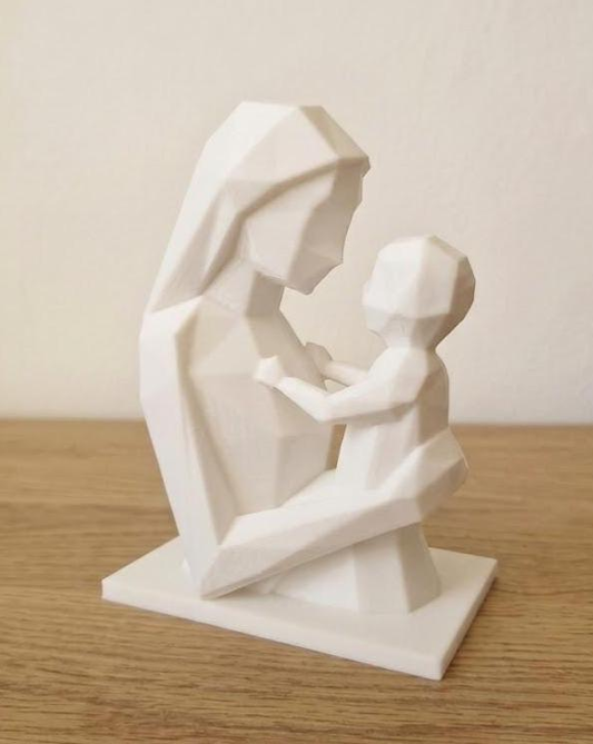 Muttertagsgeschenk Mutter Kind Skulptur Low-Poly 3D Druck 14 cm – Geschenk für Mama verpackt mit Papierrose – Alles Liebe zum Muttertag