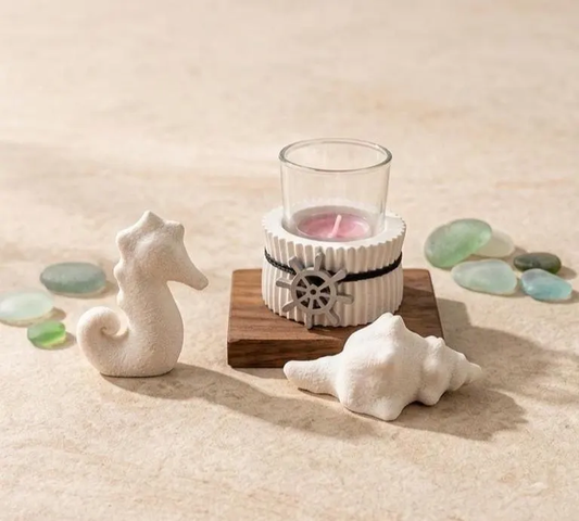 Maritimes Deko Set, Seepferdchen - Muschel - Kerzenhalter, 3D-Druck Sommerdeko