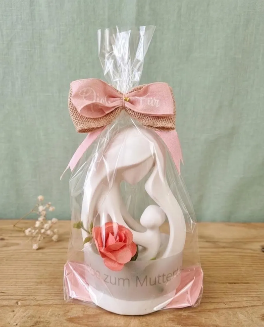 Muttertagsgeschenk Mutter Kind Skulptur 3D Druck 14 cm – Figur Weiß inkl. Verpackung & Rose – Alles Liebe zum Muttertag