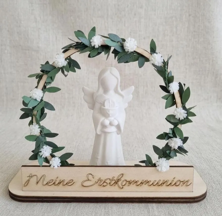 Schutzengel Deko Erstkommunion personalisiert - Kommunion Geschenk Engel Holzbogen
