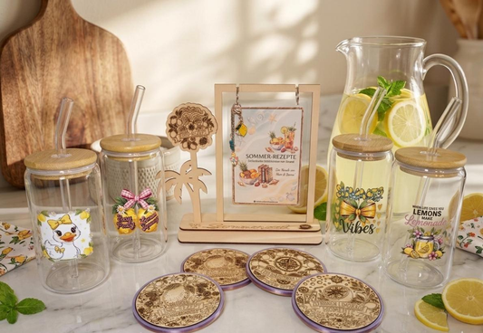 Sommer Geschenk Set Zitrone – Trinkglas mit Bambusdeckel & Strohhalm | Geburtstagsgeschenk Frau