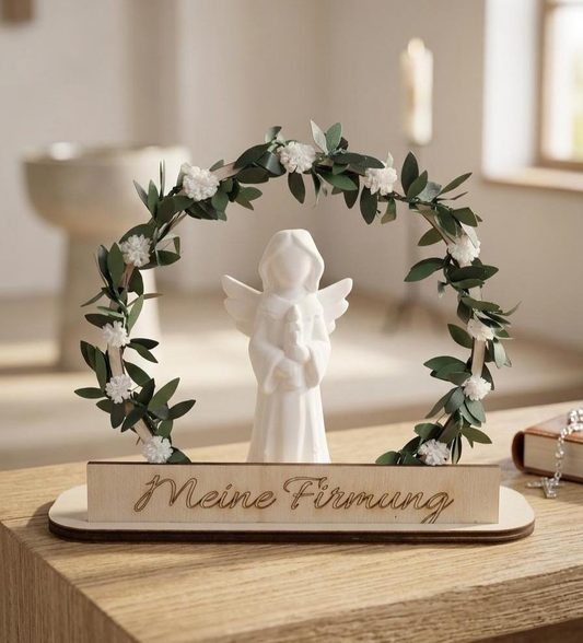 Schutzengel Deko Firmung personalisiert - Firmung Geschenk Engel Holzbogen