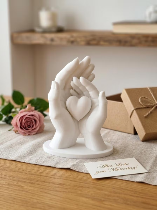 Muttertagsgeschenk Hände mit Herz Skulptur 3D Druck 14 cm – Figur Weiß mit oder ohne Geschenkverpackung