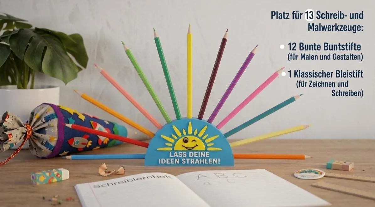 Sonnen Stiftehalter aus 3D-Druck, Einschulung Geschenk, Schreibtisch Deko Kinder
