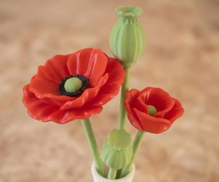 Mohn-Arrangement, Tischdeko Sommer, 3D-Druck Kunstblumen