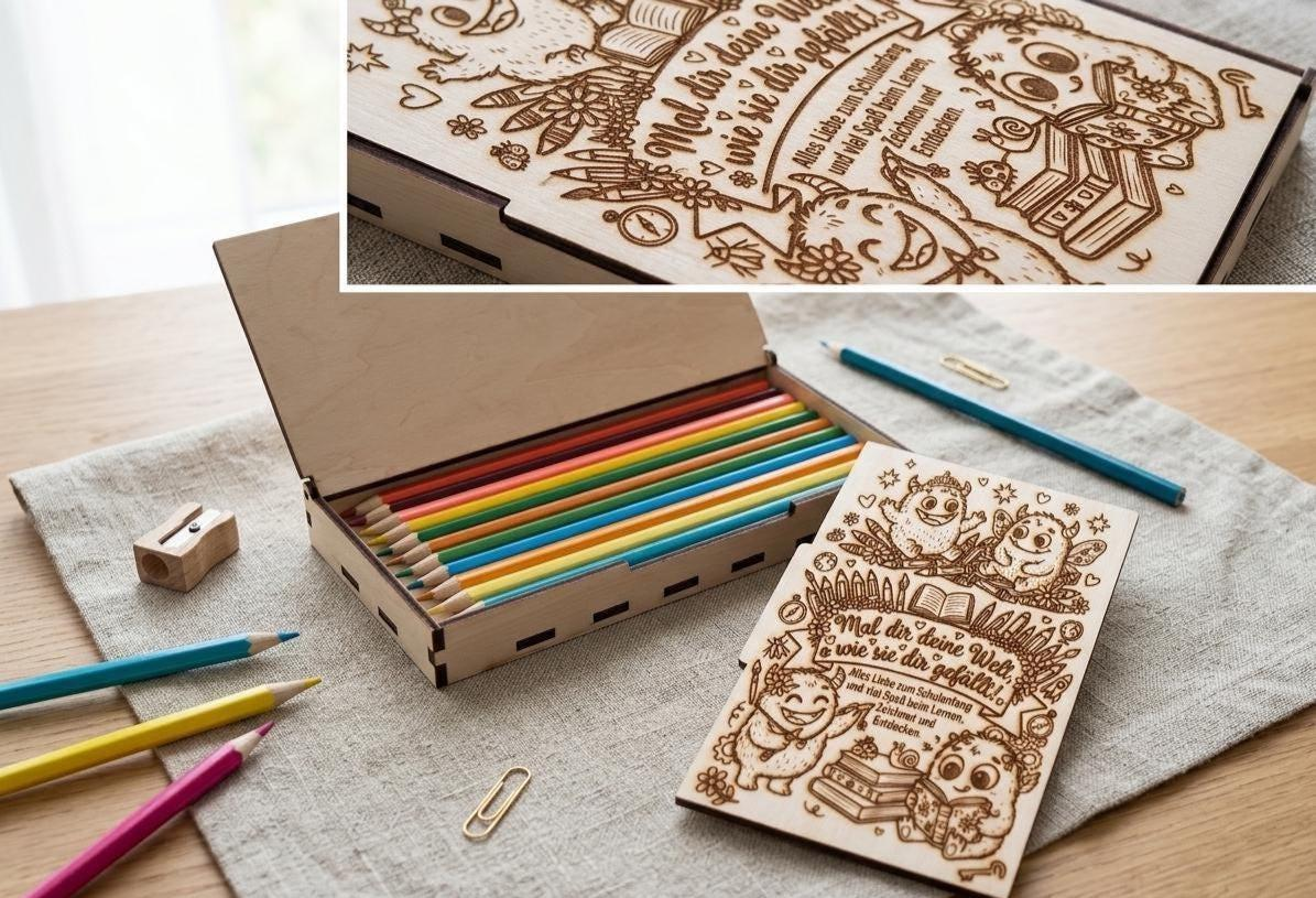 Stiftebox Holz Monster – Geschenk Einschulung 2026 Schulkind personalisiert