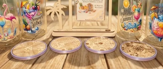 Sommer Geschenk Set Summer Vibes - Glasbecher mit Bambusdeckel & Strohhalm